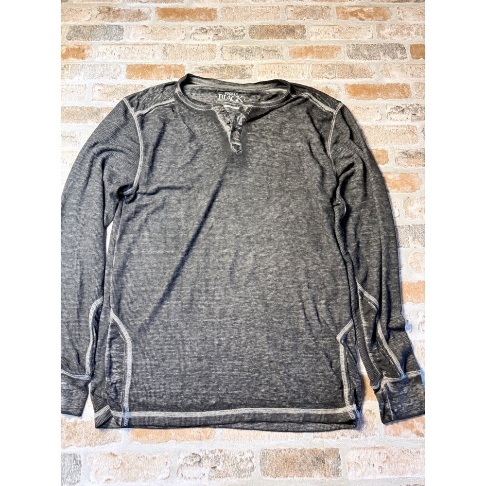 Buckle Black‎ Mens Long Sleeve Thermal Henley Shirt Gray Acid Wash BB1133 Medium